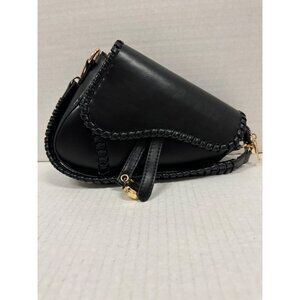 Asymmetrical black faux saddle bag purse